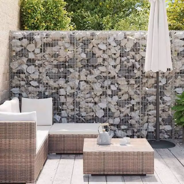 Berkfield Home Durable Galvanised Steel Gabion Fence with Covers in Silver, W/D/H: 900 x 30 x 200 cm – 1