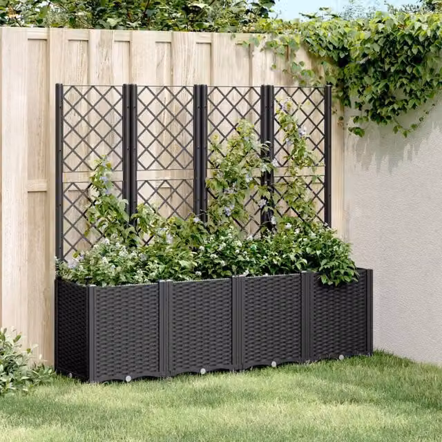 Berkfield Home Garden Planter with Trellis in Black, W/D/H: 160 x 40 x 140 cm
