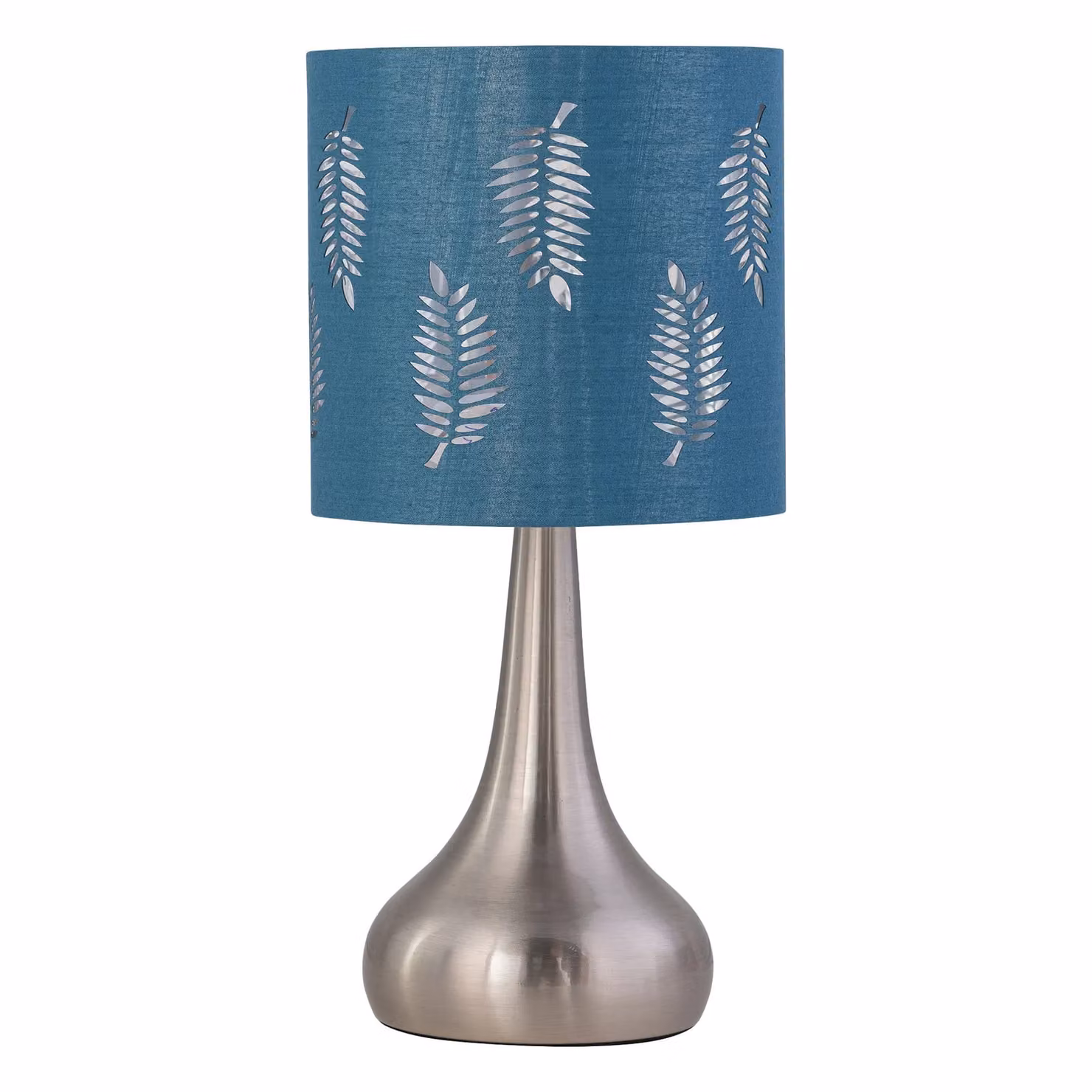 First Choice Lighting Romana Set of 2 Brushed Chrome Touch Table Lamps with Teal Fabric Shades – 2