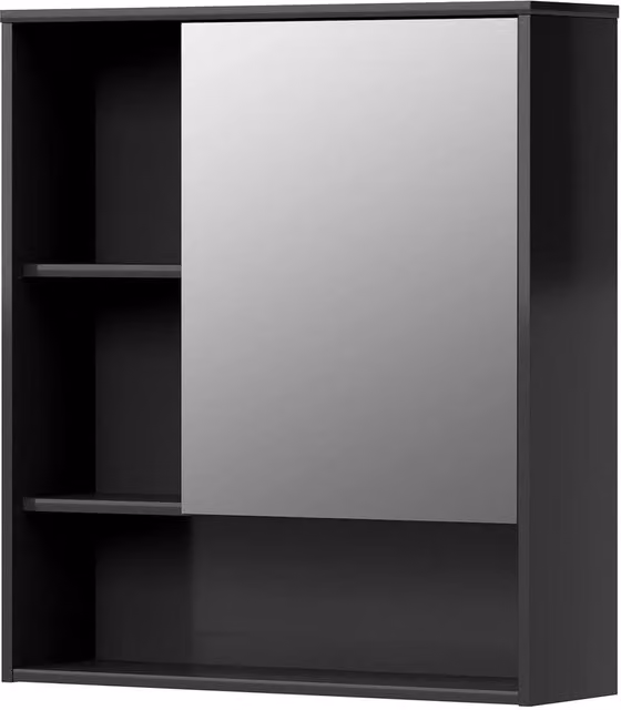 VOGREX Black Modern Wall Mounted Bathroom Mirror Cabinet with Open Shelf – 1