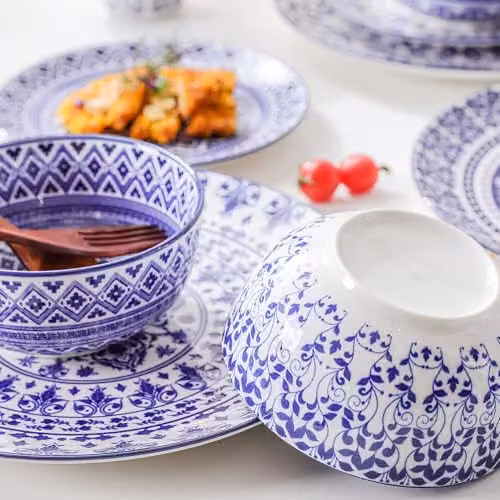Simpa Blue Florentine Floral Porcelain 18-Piece Dinner Set – 3
