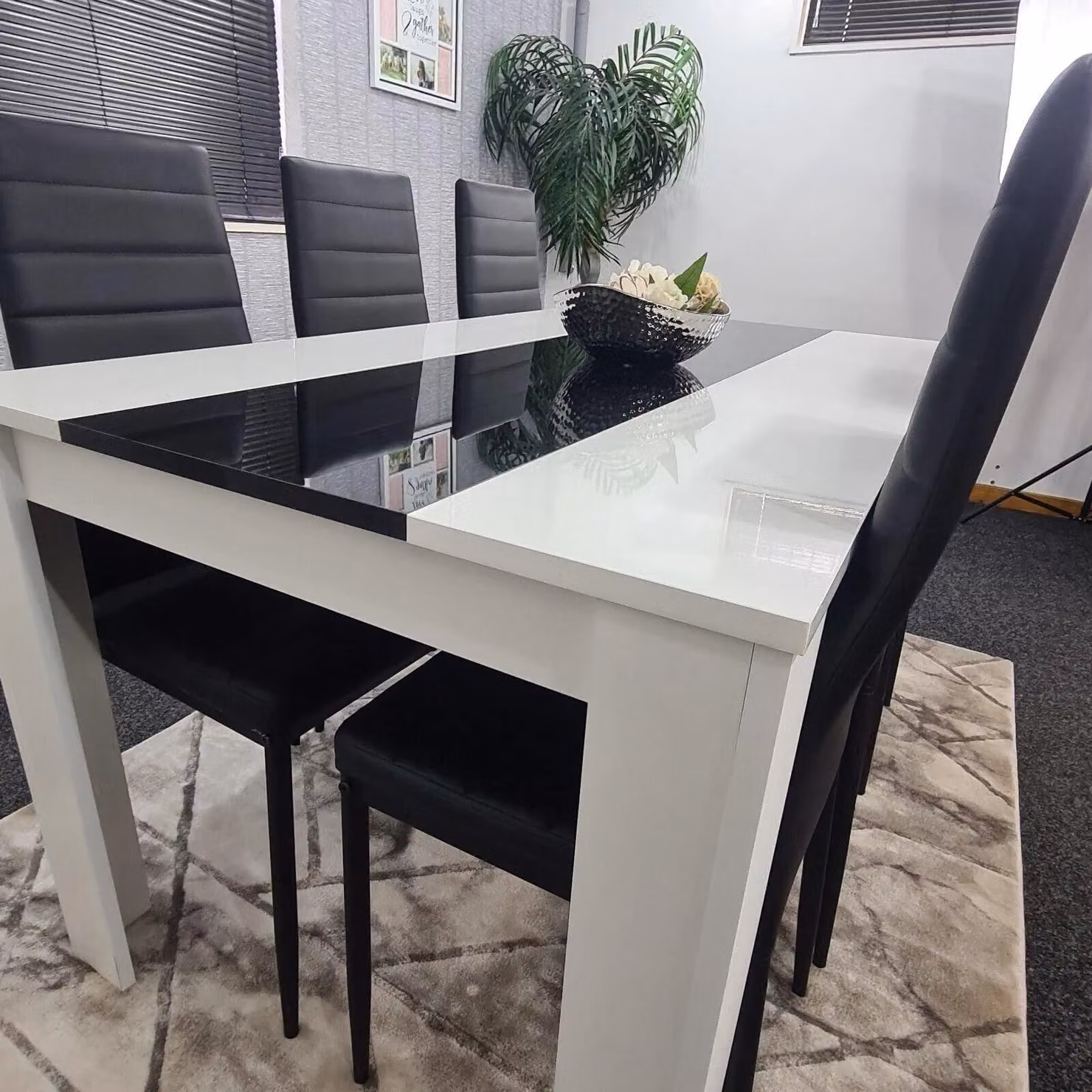 KOSY KOALA Modern Kitchen Dining Set with Rectangular White Glossy Table and 6 Black Chairs, W/D/H: 140 x 80 x 75 cm – 7
