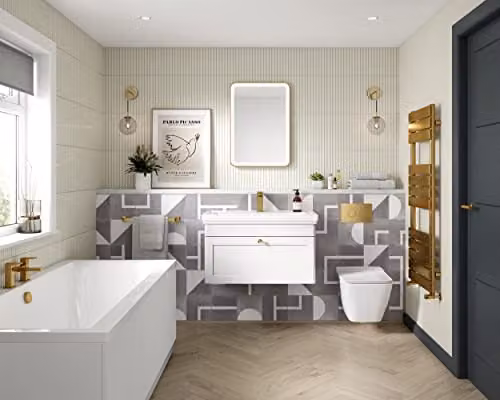 nuie Classique Traditional Wall Hung Bathroom Vanity Unit with 1 Drawer and Fireclay Basin, Satin White, W: 800 mm – 2