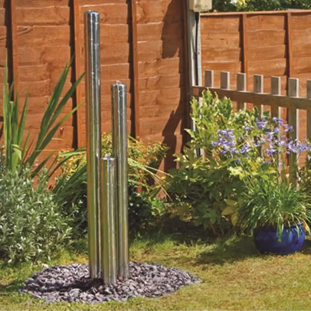 Primrose 3 Tier Stainless Steel Tube Water Feature Fountain with LEDs in Silver, Height: 30 cm