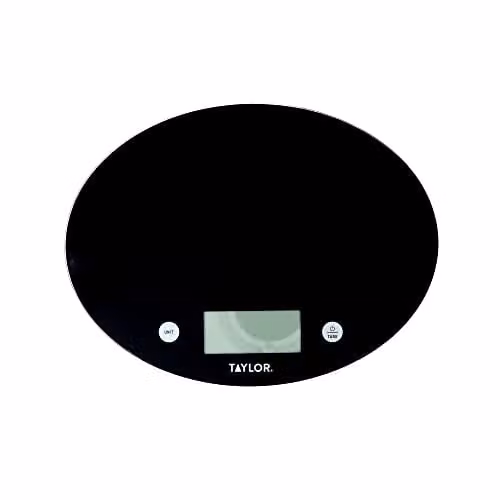 Taylor Ultra Slim Round Glass Digital Kitchen Food Scales, Black, 5 kg Capacity – 1