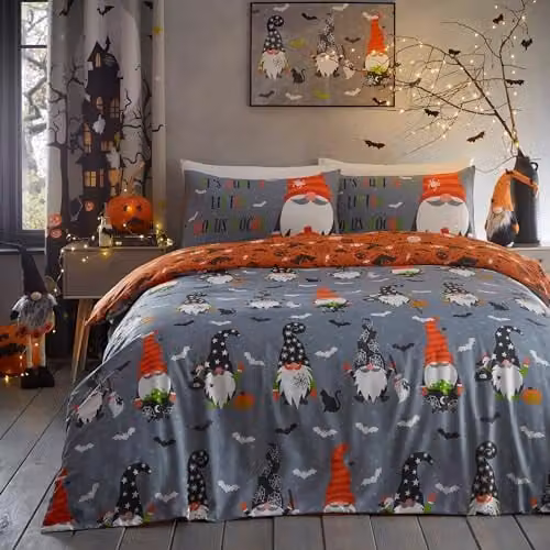 Bedlam Scary Gonks Glow in the Dark Halloween Duvet Cover and Pillowcase Set, Grey, W/D/H: 140 x 200 cm