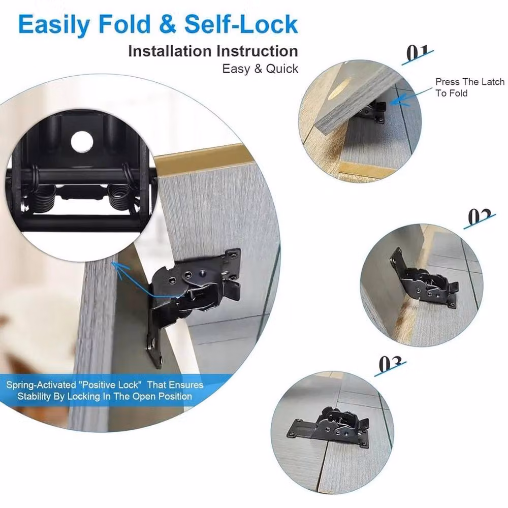 SPETLEK 4-Pack 90 Degree Self-Locking Folding Table and Chair Leg Hinges in Black – 3