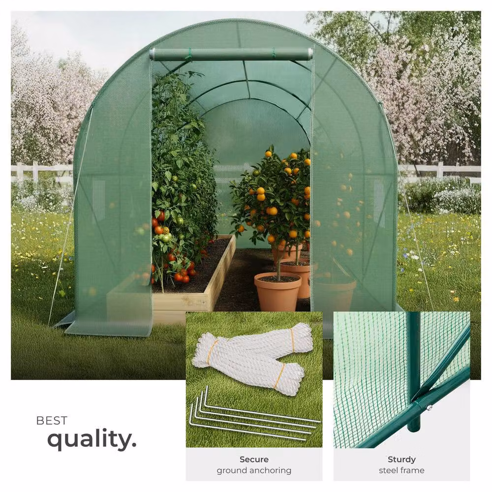 tectake Green Polytunnel Greenhouse with 6 Windows, W/D/H: 343 x 200 x 200 cm – 2