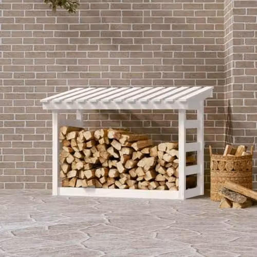 vidaXL White Lacquered Pine Firewood Rack W/D/H: 108 x 64.5 x 78 cm