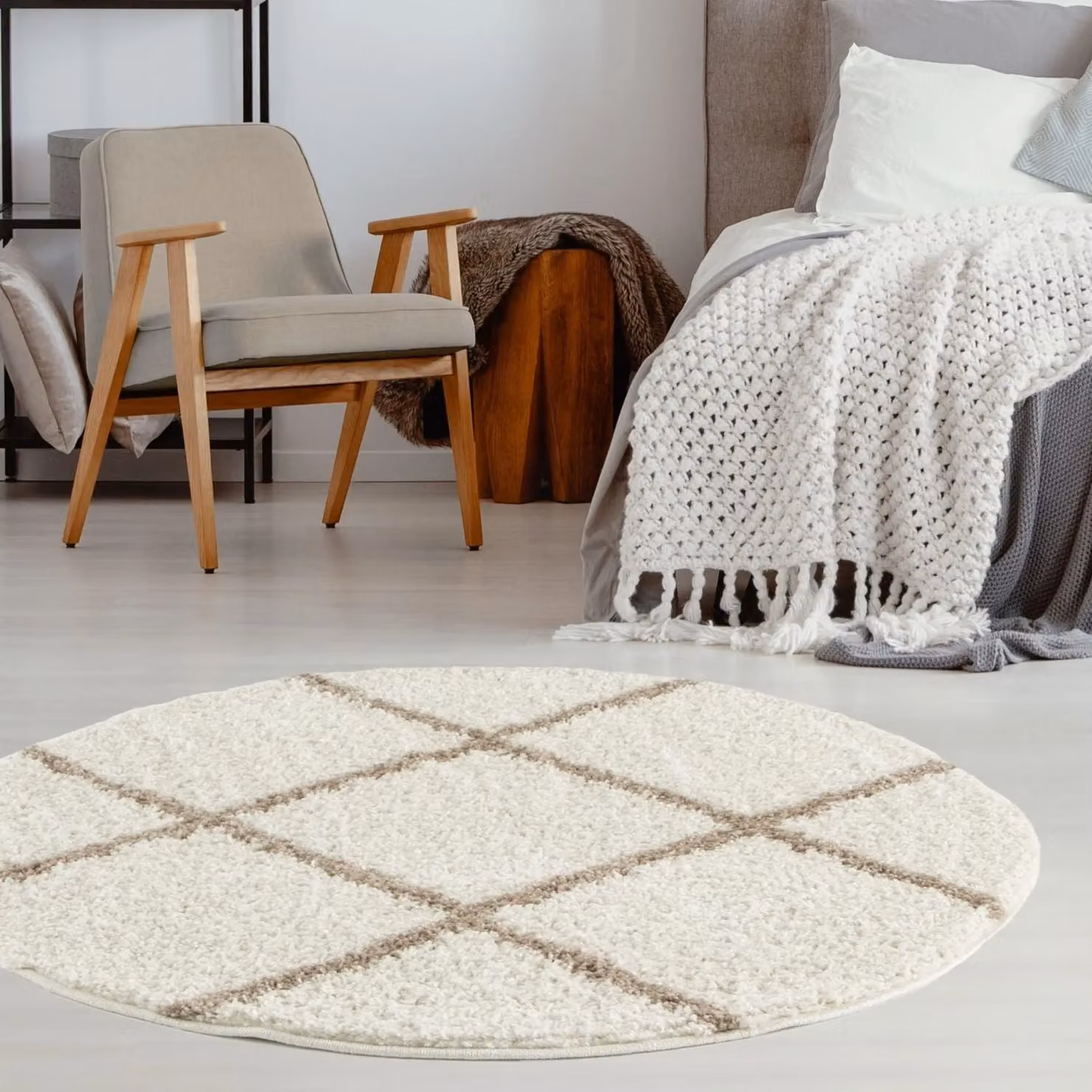 THE RUGS Moroccan Soft High Pile Shaggy Diamond Rug in Ivory, W: 120 cm, L: 170 cm – 3