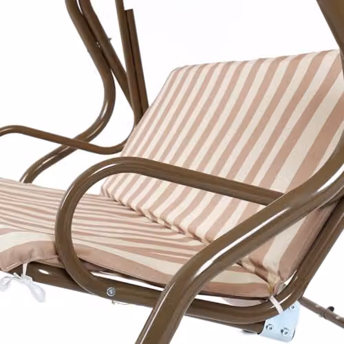 Charles Bentley 2-3 Seater Outdoor Swing Seat Hammock Chair in Beige and White Striped with Sun Canopy and Cushions, W/D/H: 173 x 111 x 154 cm – 2