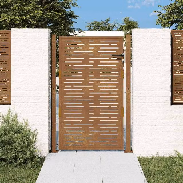 Berkfield Home Garden Gate in Brown Corten Steel with Square Design, W: 105 cm, H: 130 cm
