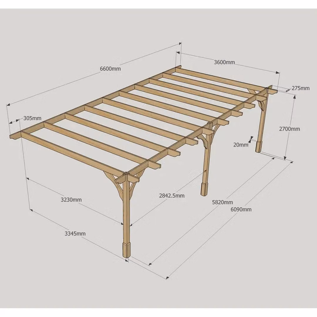 Rutland County Garden Furniture Ltd Premium Wall Mounted Lean-to Pergola, Brown, W: 660 cm, D: 360 cm, H: 270 cm – 5