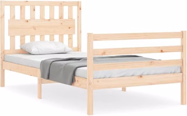 Berkfield Home Solid Pine Bed Frame with Headboard in Natural, W: 100 cm, D: 200 cm