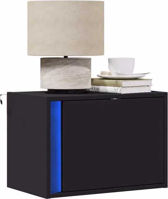 Berkfield Home Set of 2 Wall-mounted Bedside Cabinets with Integrated LED Lights in Black