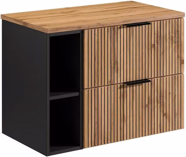 Vente-unique Striped Wall-Mounted Vanity Unit with Niches in Black, W80 x D46 x H57 cm