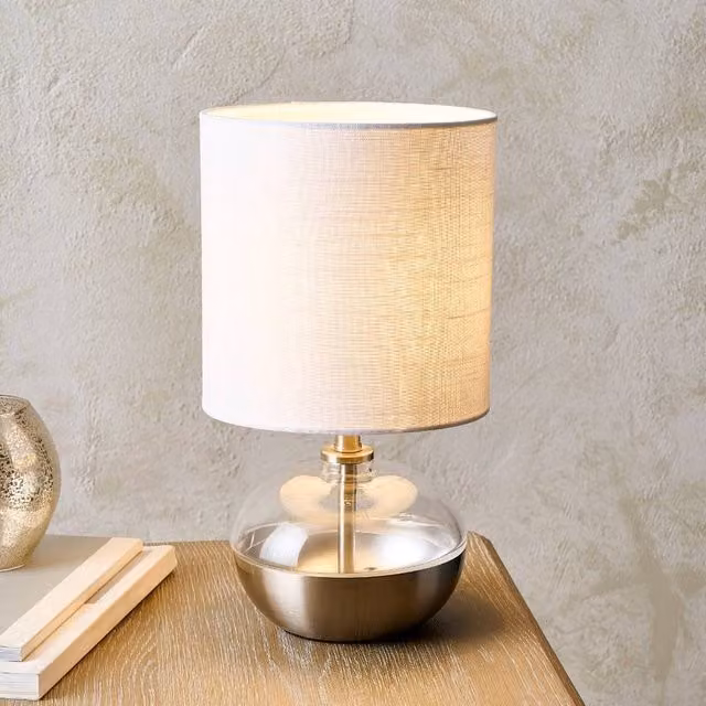 Pagazzi Lighting Emmy Table Lamp in Silver with Clear Glass and White Fabric Shade – 1