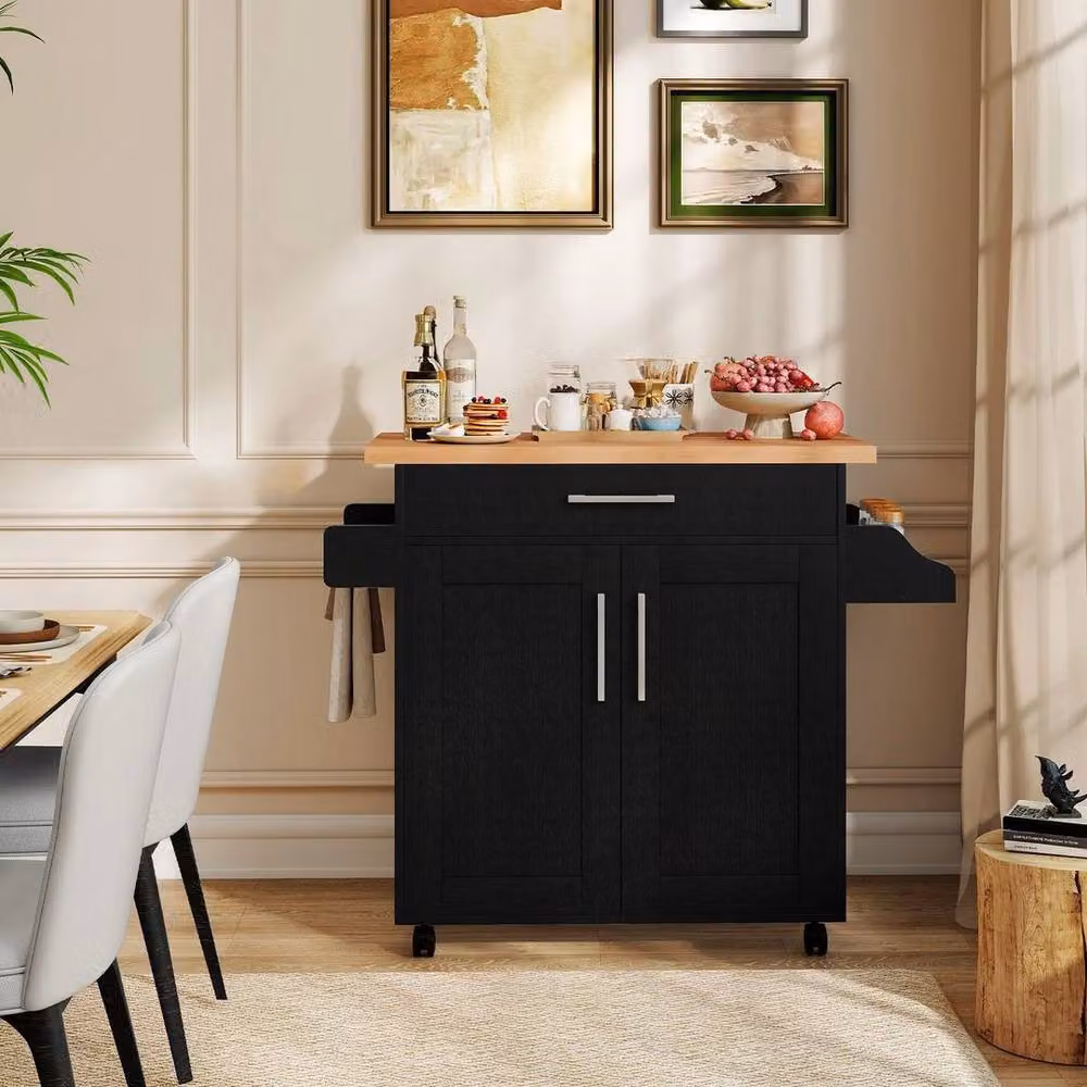 SPETLEK Black Rolling Kitchen Island Cart with Matt Finish – 6