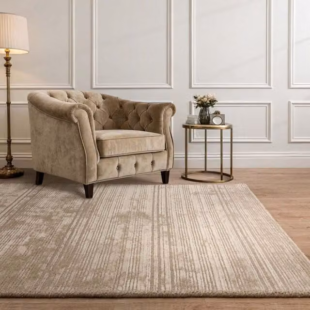 The Rug Shop UK Beige Handmade Wool and Viscose Modern Striped Rectangular Area Rug W: 200 cm, L: 290 cm