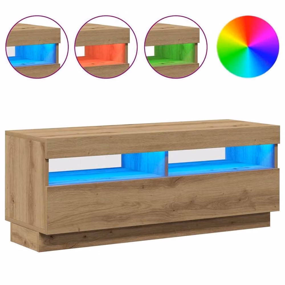 Berkfield Home Artisan Oak TV Cabinet with LED Lights, W/D/H: 100 x 35 x 40 cm – 3