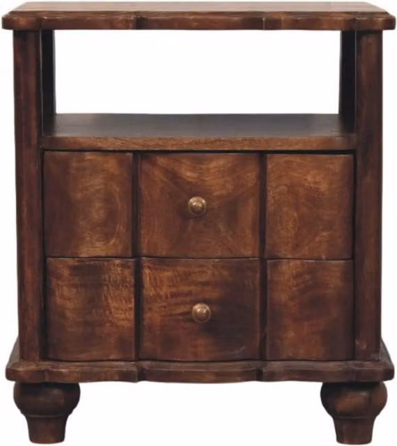 Artisan Furniture Modern Mango Wood 2-Drawer Bedside Table with Open Shelf in Brown