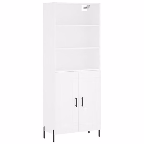 vidaXL Industrial Style White Highboard Sideboard with Doors and Shelves for Living Room or Bedroom