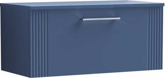 Balterley Modern Wall Hung 1 Drawer Vanity Unit with Colour Match Worktop, Blue, Width: 80 cm