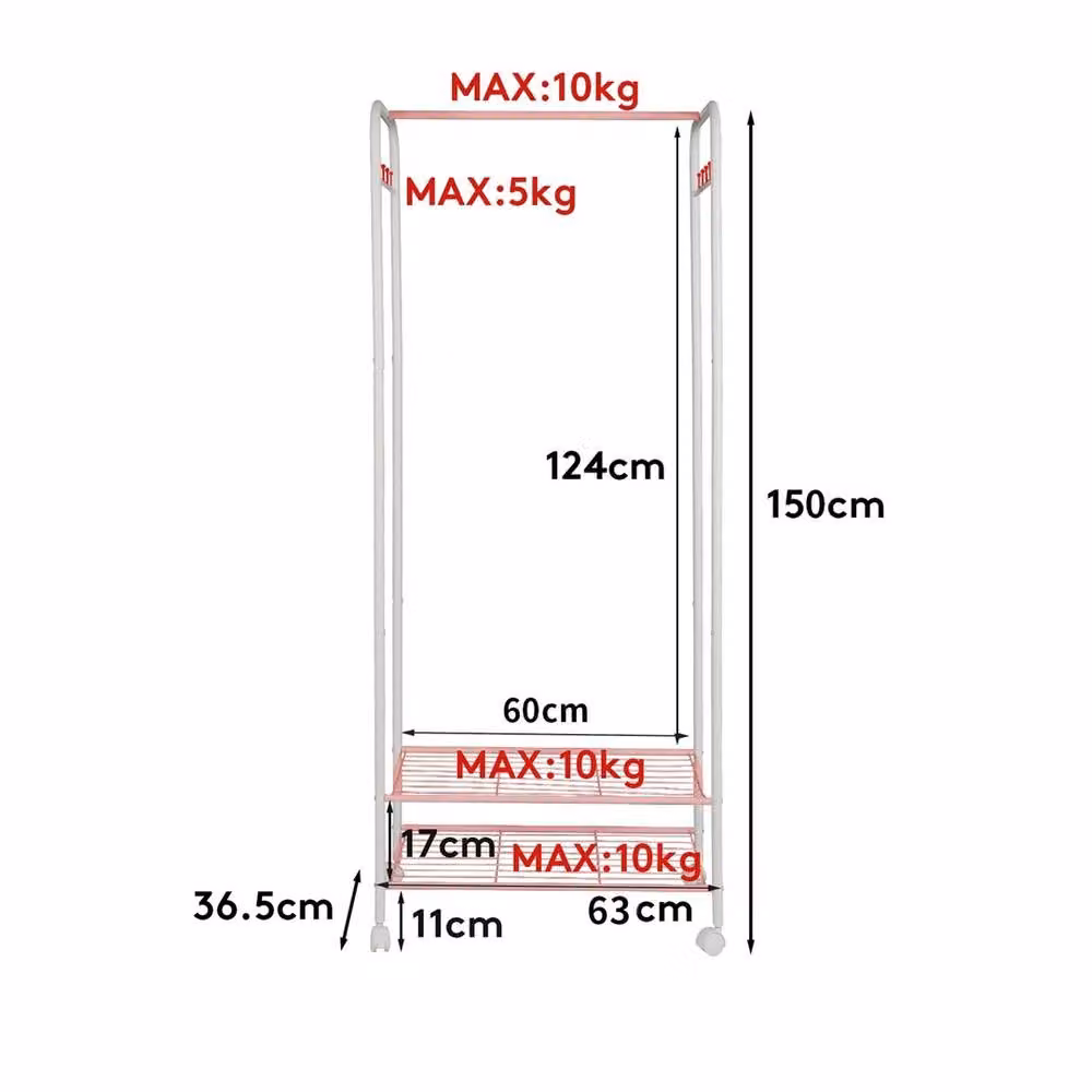 ERGOVEXA 2-Tier Metal Clothes Hanging Stand and Garment Organiser Rack in White – 2
