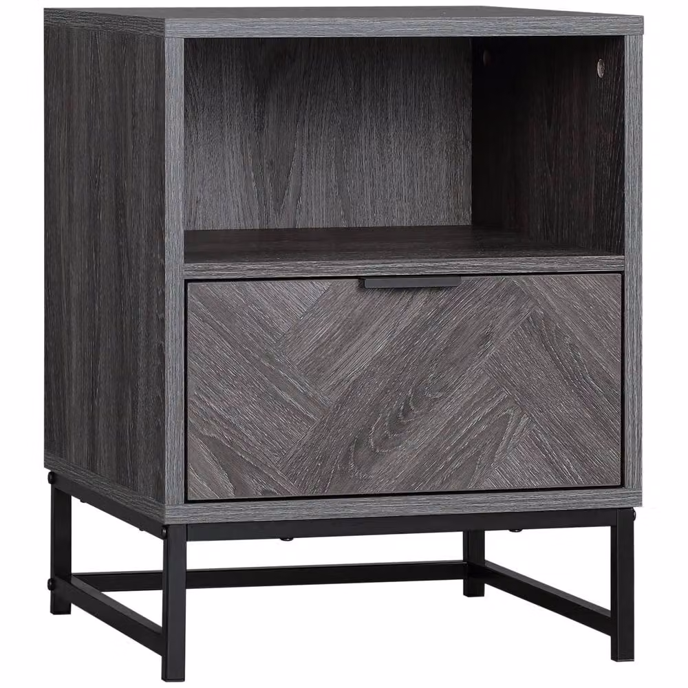 Wyld Haus Fari Dark Grey Bedside Table with Drawer and Shelf, W: 40 cm, D: 40 cm, H: 52 cm – 2