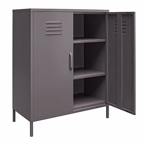 DHP Furniture Bradford Grey Metal 2 Door Storage Cabinet H 101.5 x W 80.0 x D 40.0 cm – 4