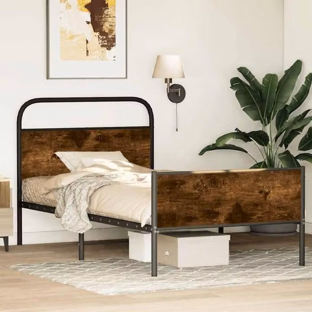 Berkfield Home Bed Frame in Sonoma Oak and Brown Engineered Wood, W/D/H: 90 x 200 cm