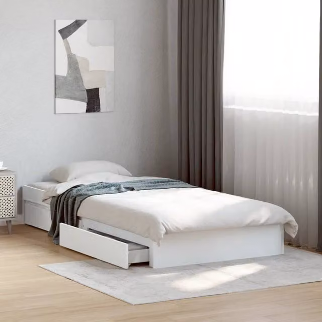 Berkfield Home Modern Bed Frame with Drawers in White, W/D/H: 90 x 200 cm – 1