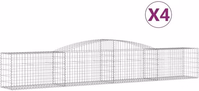 Berkfield Home Arched Gabion Baskets, 4 Piece Set, Silver Galvanised Steel, W: 400 cm, D: 50 cm, H: 60-80 cm