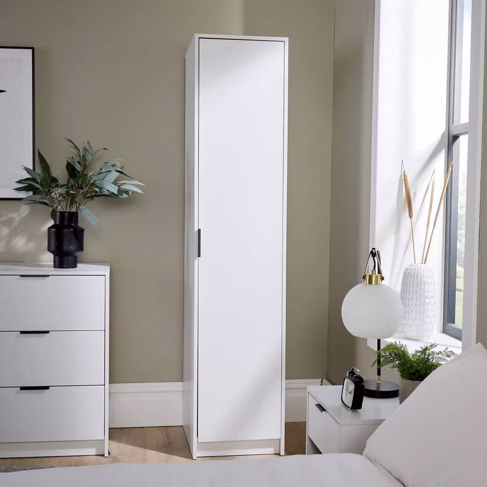 FORGEVIO Modern White Wardrobe with Hinged Doors, Internal Shelves and Hanging Rod – 2