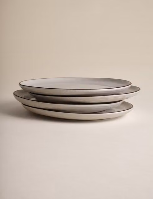M&S Michigan Rim Ceramic Dinner Plates, Set of 4, Beige