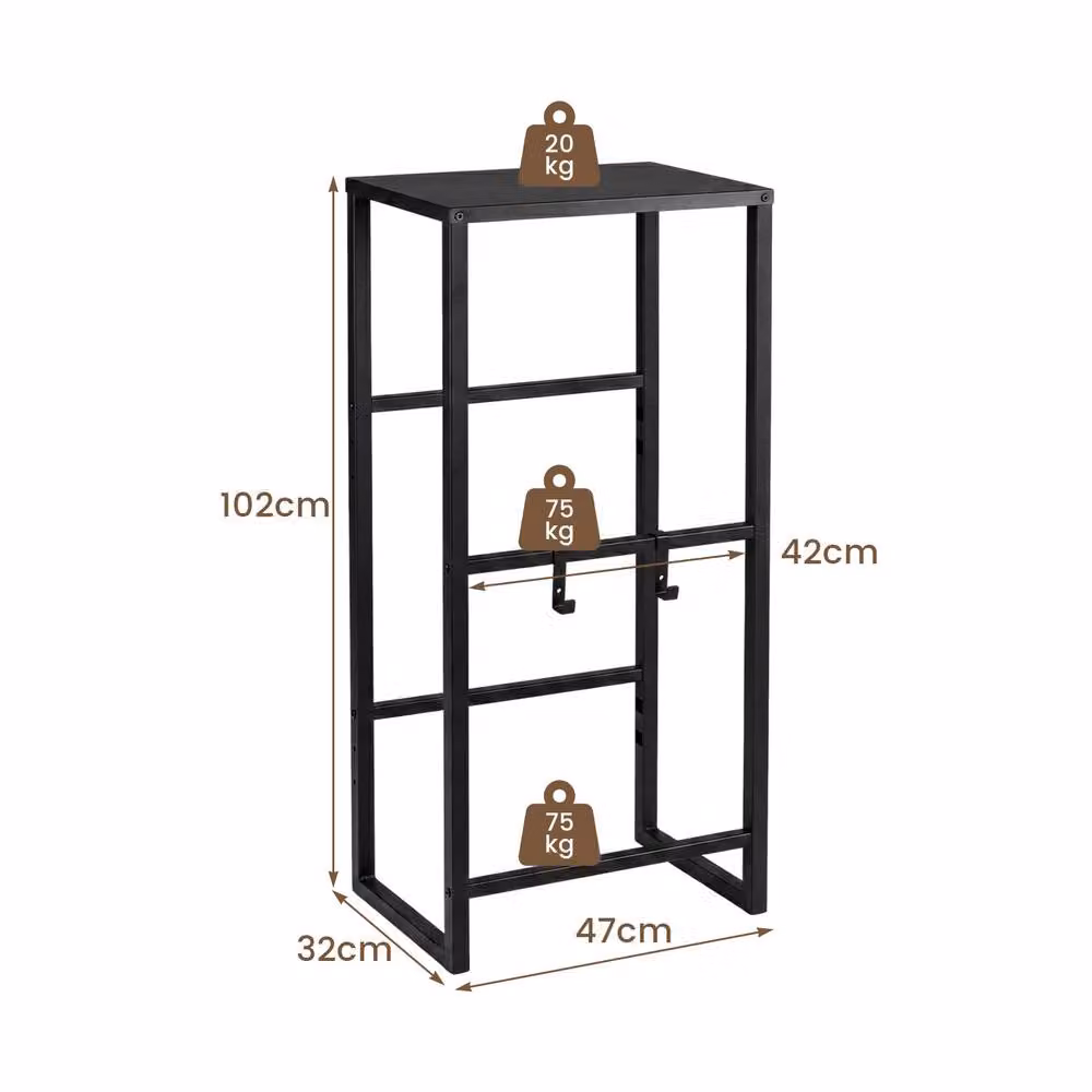 Gymax 3-Tier Metal Drink Storage Rack with Top Shelf in Black – 2