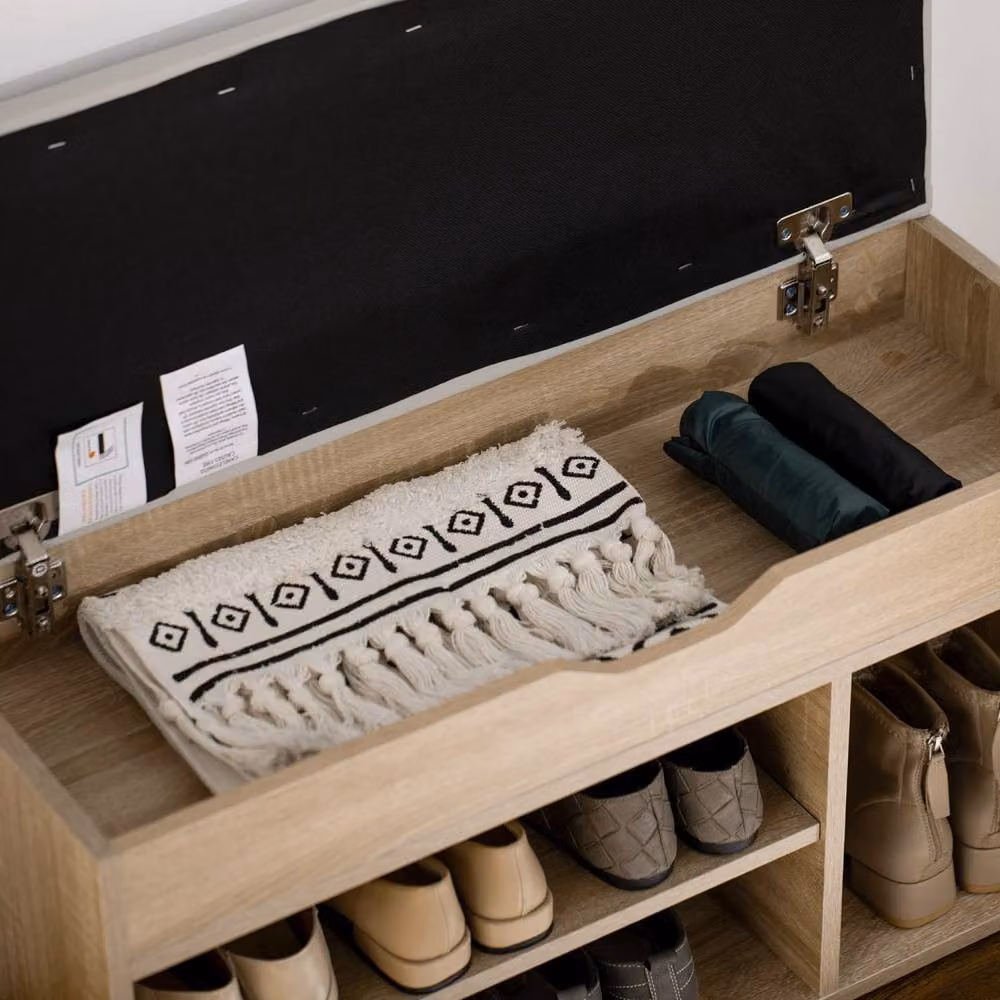 Wyld Haus Sonala Oak Shoe Storage Bench with Padded Beige Seat, W/D/H: 80 x 30 x 45 cm – 8