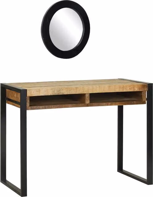 Berkfield Home Rustic Mango Wood Dressing Table with Mirror in Brown, W/D/H: 100 x 50 x 75 cm – 1