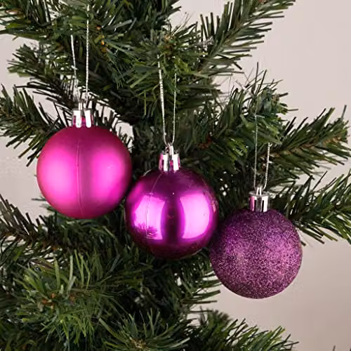 Shatchi 18-Piece Shatterproof Plastic Christmas Bauble Hanging Decorations in Purple and Silver – 2