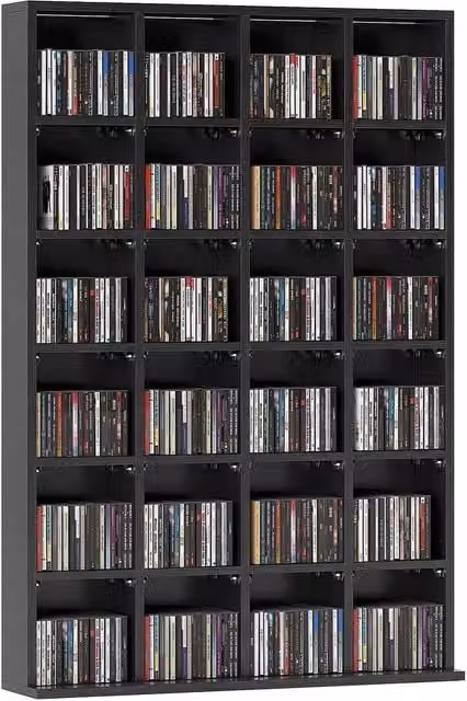 Rolipo Black CD Media Storage Unit with Adjustable Shelves, W: 89 cm, H: 130.5 cm – 1