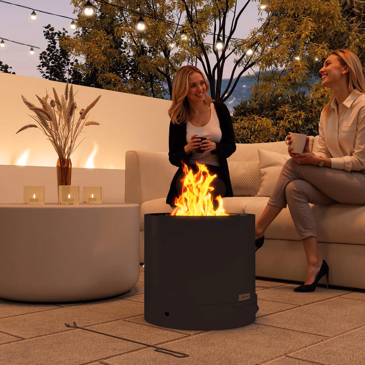 Outsunny Black Steel Wood-burning Fire Pit and Fire Bowl with Poker – 2