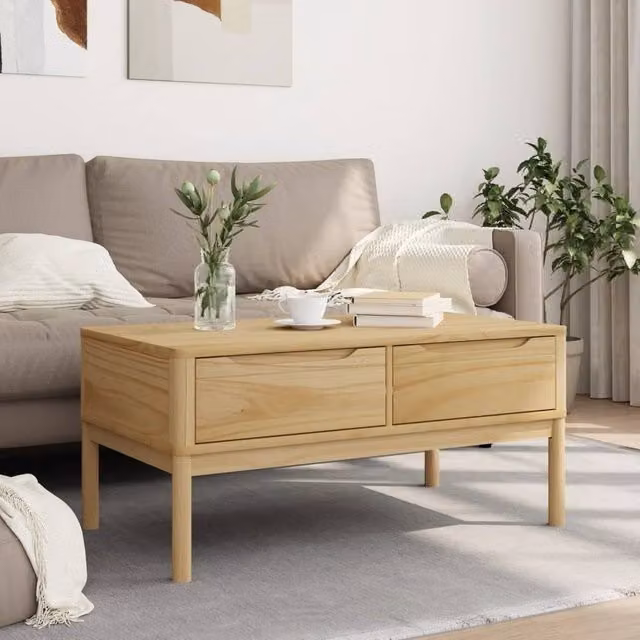 Berkfield Home Beautiful Floro Coffee Table in Wax Brown Solid Pine Wood W/D/H: 99 x 55.5 x 45 cm – 1