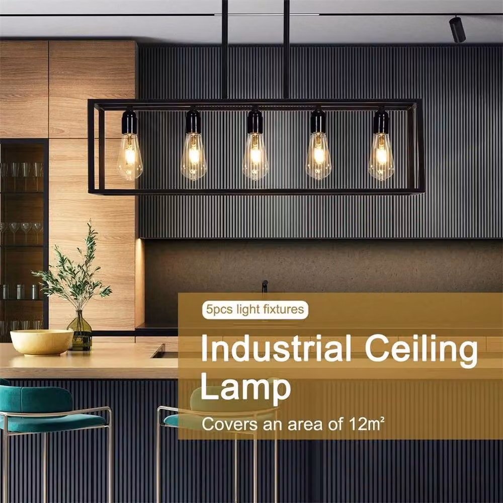 NESTLUNE Farmhouse Chandelier Matte Black Metal Industrial Hanging Lamp – 5