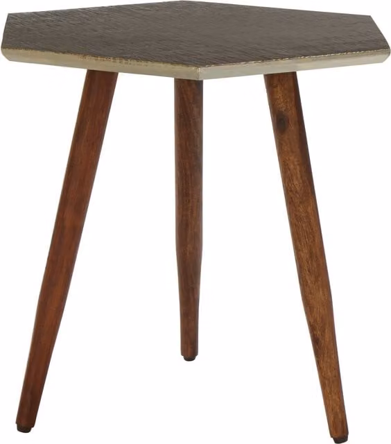 Orsina Textured Hexagonal Sheesham Wood Side Table in Brown – 1