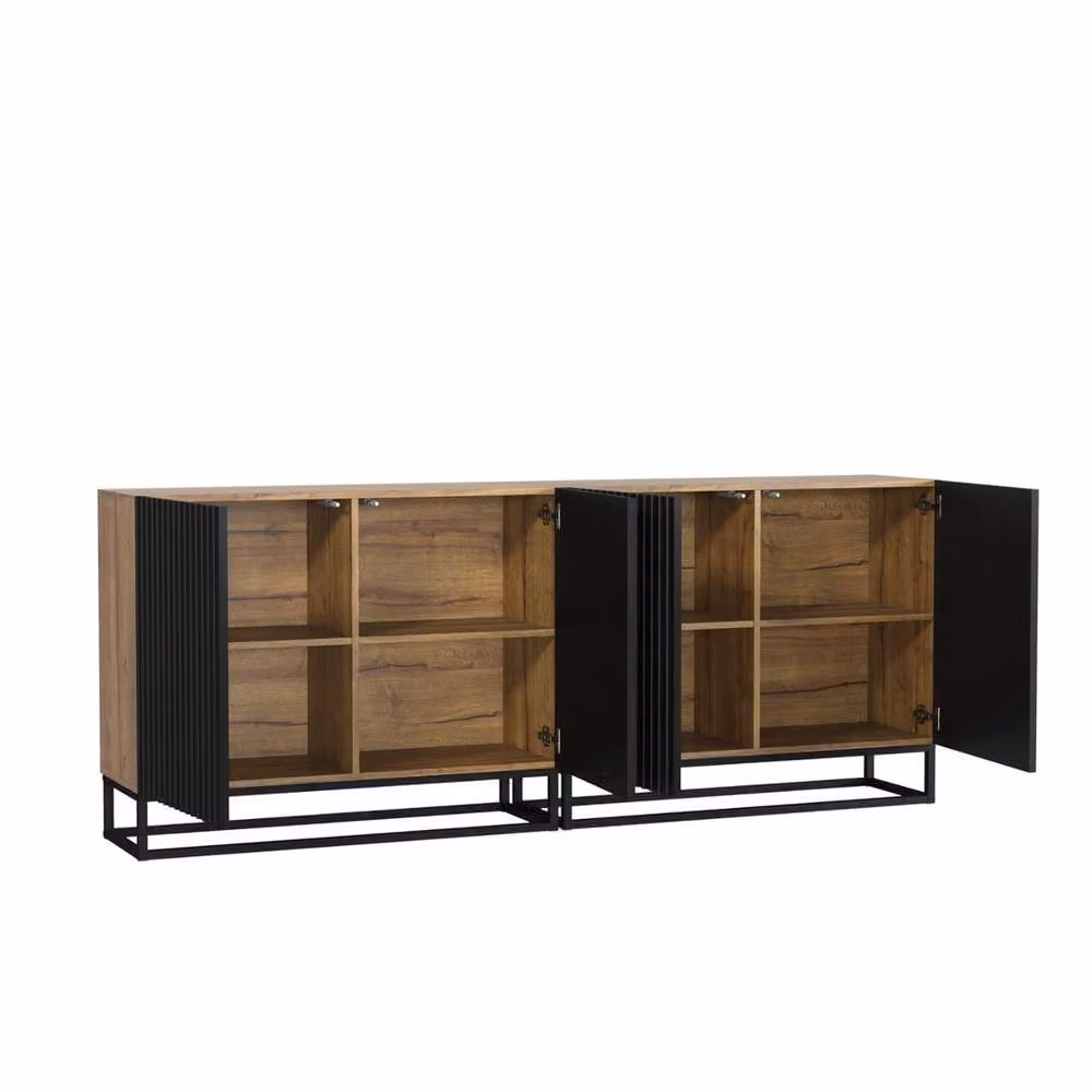 FORGEVIO Industrial Sideboard TV Unit Cabinet in Black and Oak Wood with Metal Details – 2