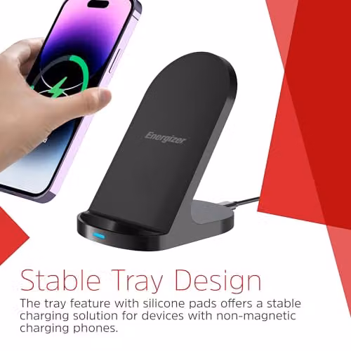Energizer Black QI Wireless Charging Stand 15W Ultra-Thin Charging Pad with USB-C – 6
