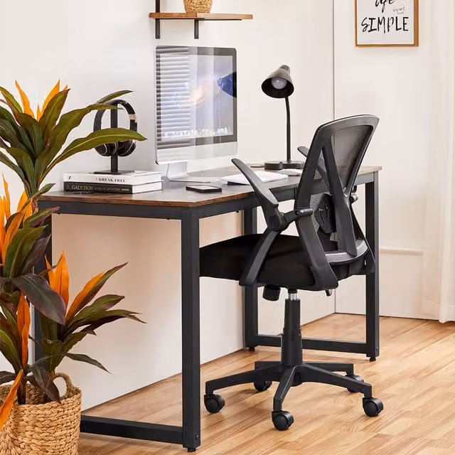Yaheetech Ergonomic Modern Fabric Desk Chair with Armrests and Castors, Black