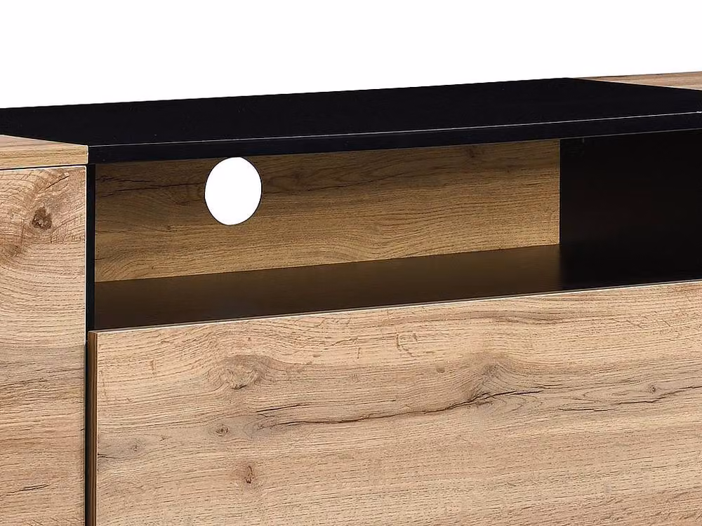 Vente-unique Modern TV Stand with 2 Doors, 1 Drawer and 1 Shelf in Natural and Black, W: 180 cm, H: 45 cm, D: 40 cm – 3
