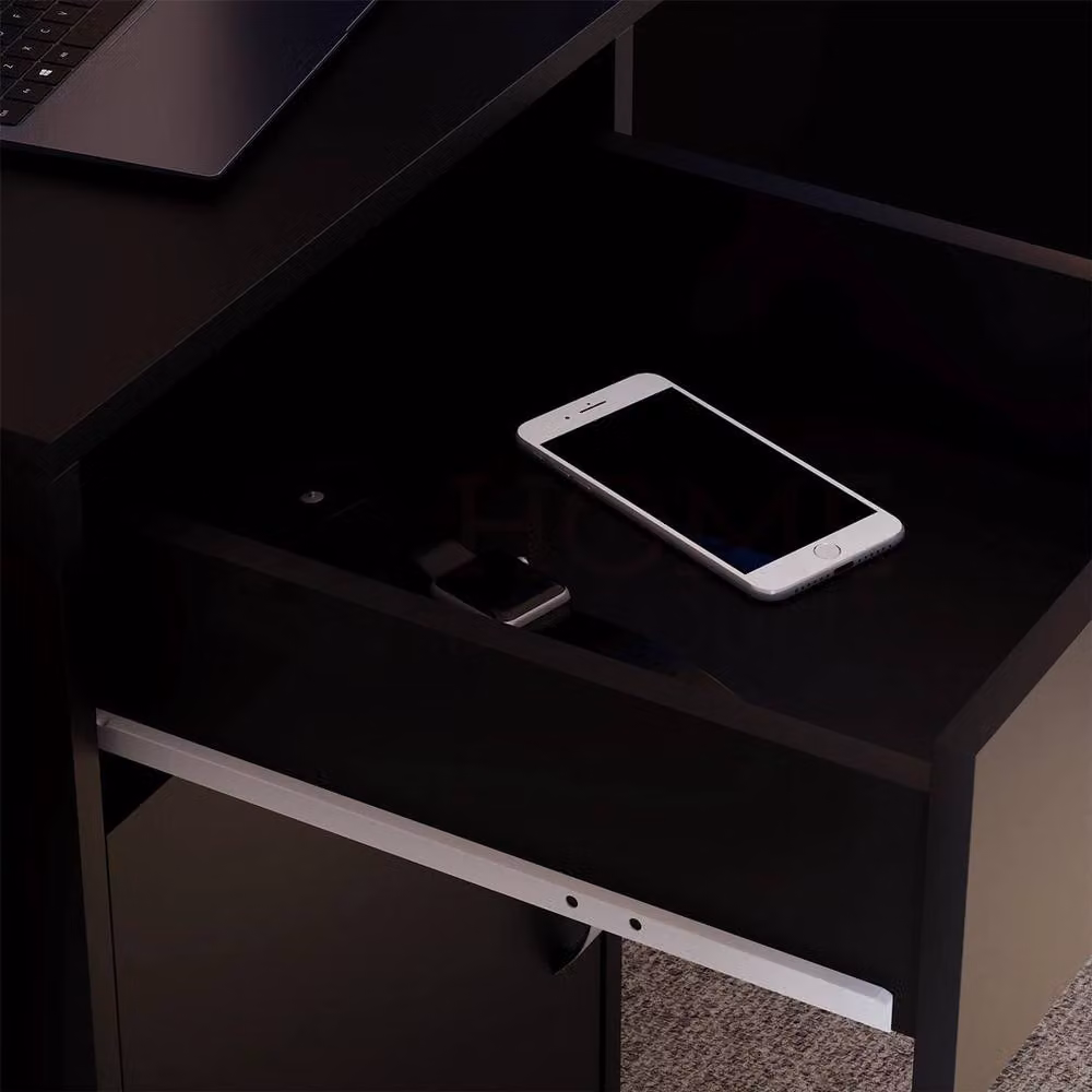 EONLION Modern Black Computer Desk with 1 Drawer and 1 Door, Width: 100 cm – 4