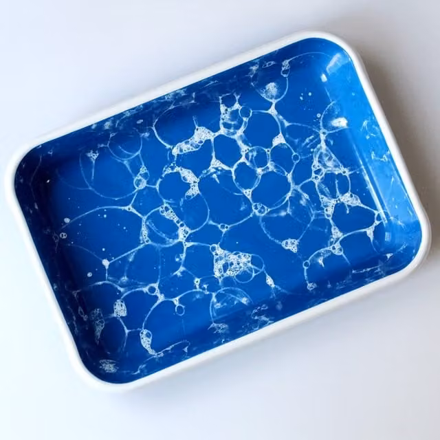 Elifle Bubble Series Enamel Rectangular Tapas Antipasti Mezze Platter, Blue and White, Diameter: 26 cm